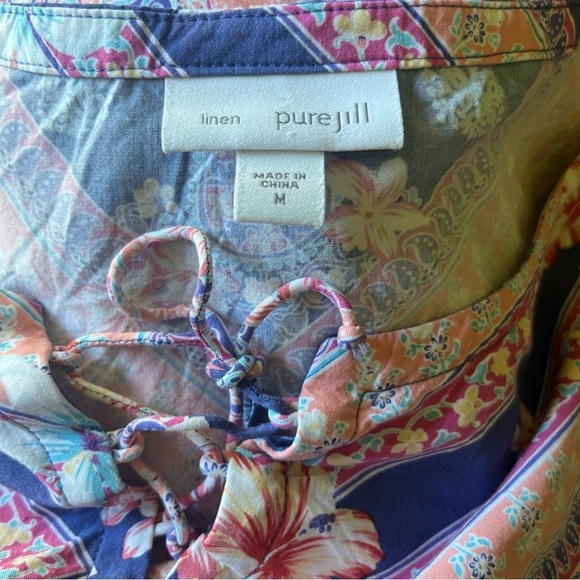 pure Jill Hibiscus Floral SCARF PRINT TANK Lace-Up Neck Lightweight Rayon Top M - Picture 9 of 11
